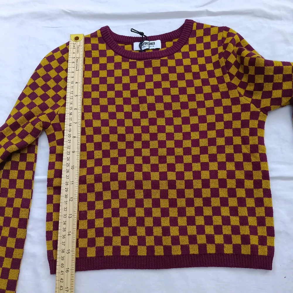 NWT Daydreamer Crop Women's Sweater XS Cozy Fig Checkers Long Sleeve - Picture 9 of 10